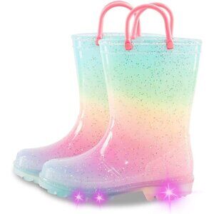 Kids Toddler Rain Boot Pink Gradient Polyvinyl Light Up Waterproof Patterns